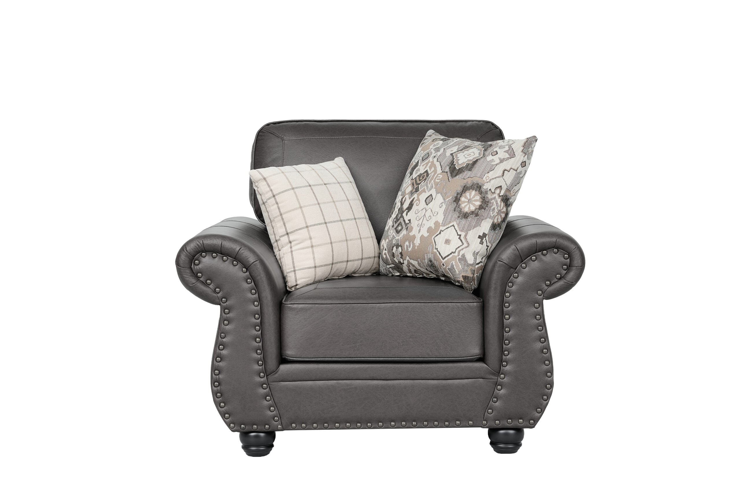 DSC_9513 Nancy single seater Black Coffee sofa with rolled arms and nailhead detailing