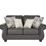 Nancy 2-seater Black Coffee sofa with rolled arms and nailhead detailing