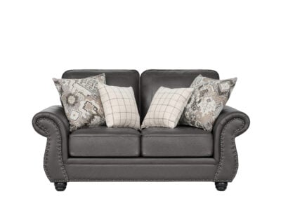 Nancy 2-seater Black Coffee sofa with rolled arms and nailhead detailing