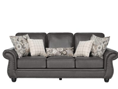 Nancy 3-seater Black Coffee sofa with rolled arms and nailhead detailing