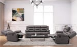 New Follow 5-seater grey recliner sofa set in a modern living room