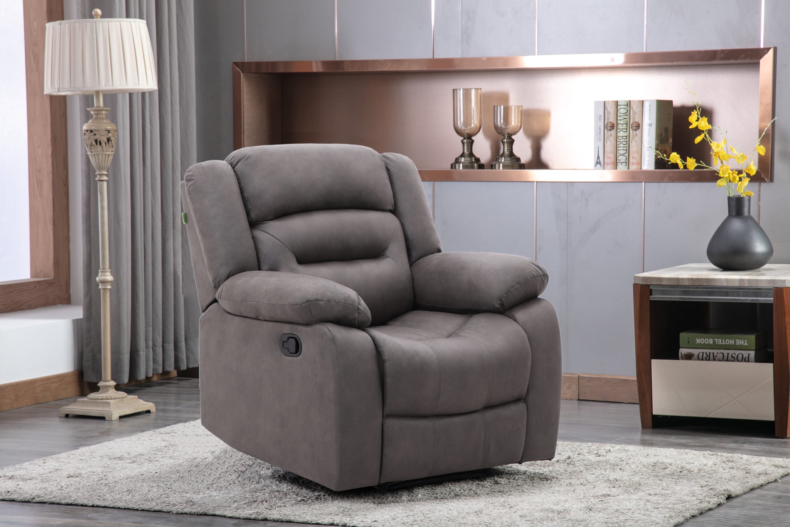 RR5028RF51D-J522(5) New Follow single grey recliner chair with padded seat and backrest