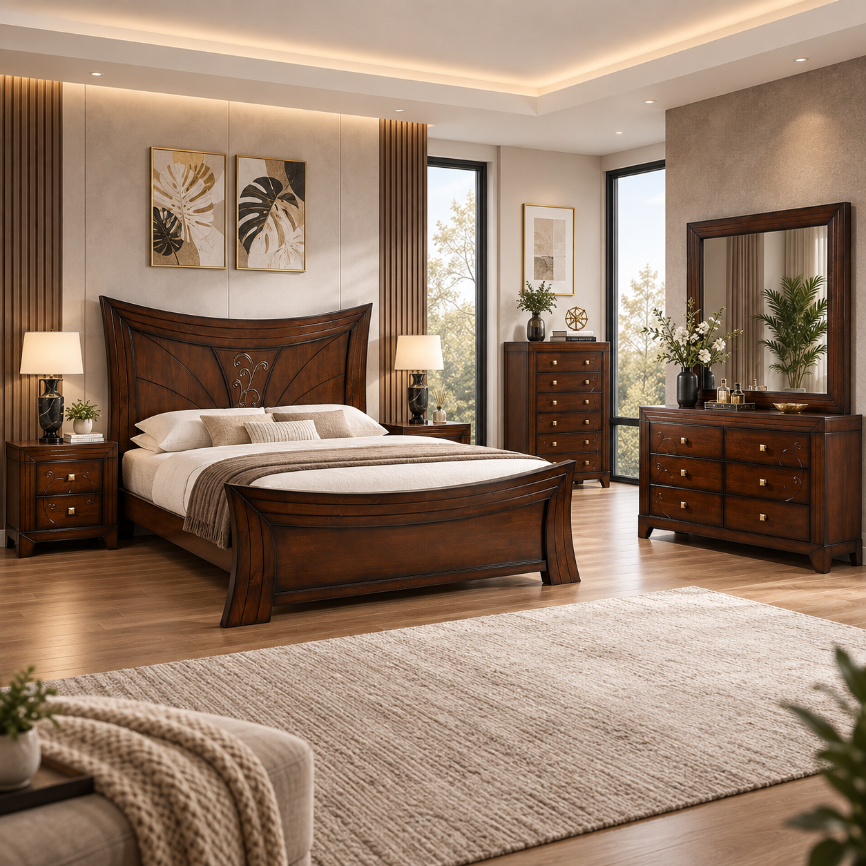 Zecna Bedroom Set Zecna king size bed in white wash finish with curved headboard and matching footboard