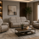 Comfort Lux 6-seater beige recliner sofa set in a modern living room
