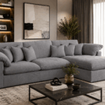 Lenora L-shaped corner sofa in light grey for a modern living room