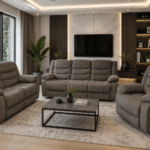 New Sienna 6-seater grey recliner sofa set in a modern living room