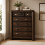 Rosemary dark brown chest of drawers with five spacious drawers and decorative textured detailing