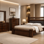 Rosita walnut king bed with padded headboard and rounded wooden detailing