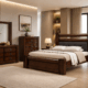 Rosita walnut king bed with padded headboard and rounded wooden detailing