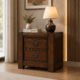 Rosita walnut bedside table with two drawers and dark metal handles