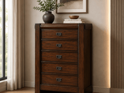 Rosita walnut chest of drawers with five spacious drawers