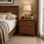 Torino brown wooden bedside table with two drawers and classic curved detailing