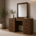 Vienna Dresser with Mirror in Dark Tivol with multiple drawers and fluted wood detailing