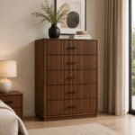 Vienna 5 Drawer Chest of Drawers in Dark Tivol with vertical fluted wood detailing
