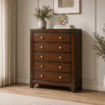 Zecna white wash chest of drawers with five spacious drawers and decorative detailing