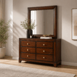 Zecna white wash wooden dresser with six drawers and large matching mirror