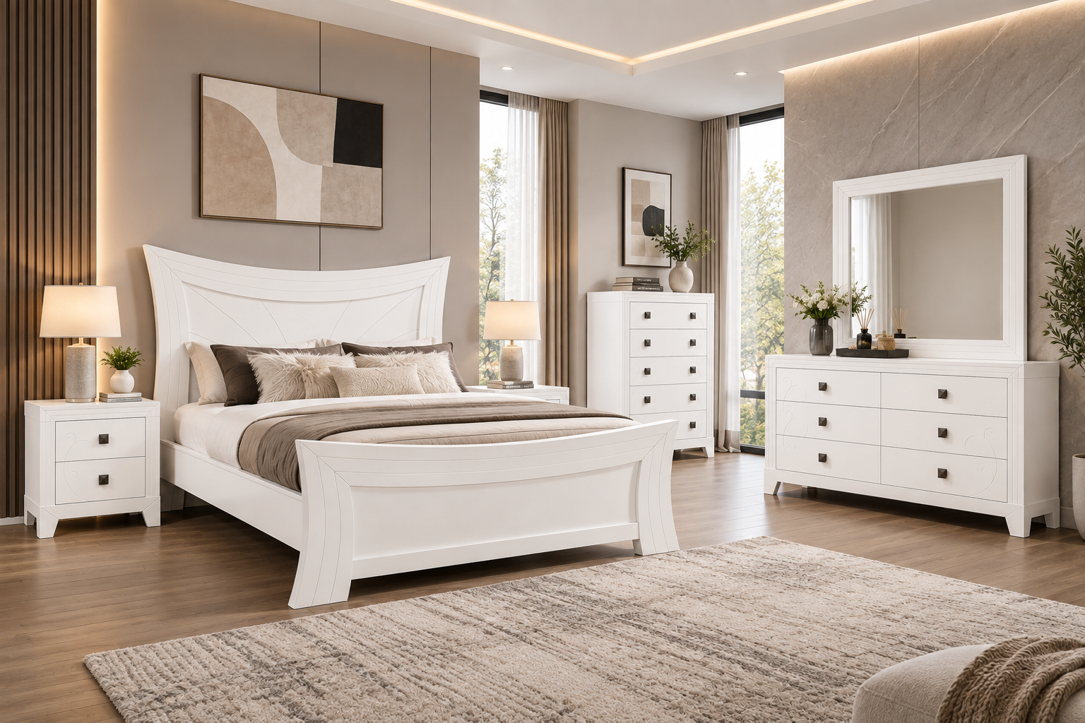 zecna-white Zecna King Bed – White Wash - Image 1