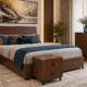 African Wenge King Bed with rich dark wood finish and contemporary sculpted headboard