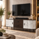 Airo Marble TV Stand with white marble-effect doors, mocha drawers and sleek raised legs