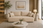 Alto 2 seater RAF stationary sofa in beige with plush cushions