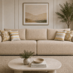 Alto 2 seater LAF stationary sofa in beige with plush cushions