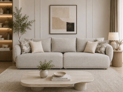 Alto 2 seater LAF stationary sofa in grey with plush cushions