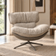 Calara beige textured swivel accent chair with plush cushions and four-star metal base