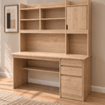 Monaco study desk with integrated shelves, cabinet and drawers in natural wood finish