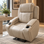 Mosswell single cream power lift recliner chair with dual cup holders