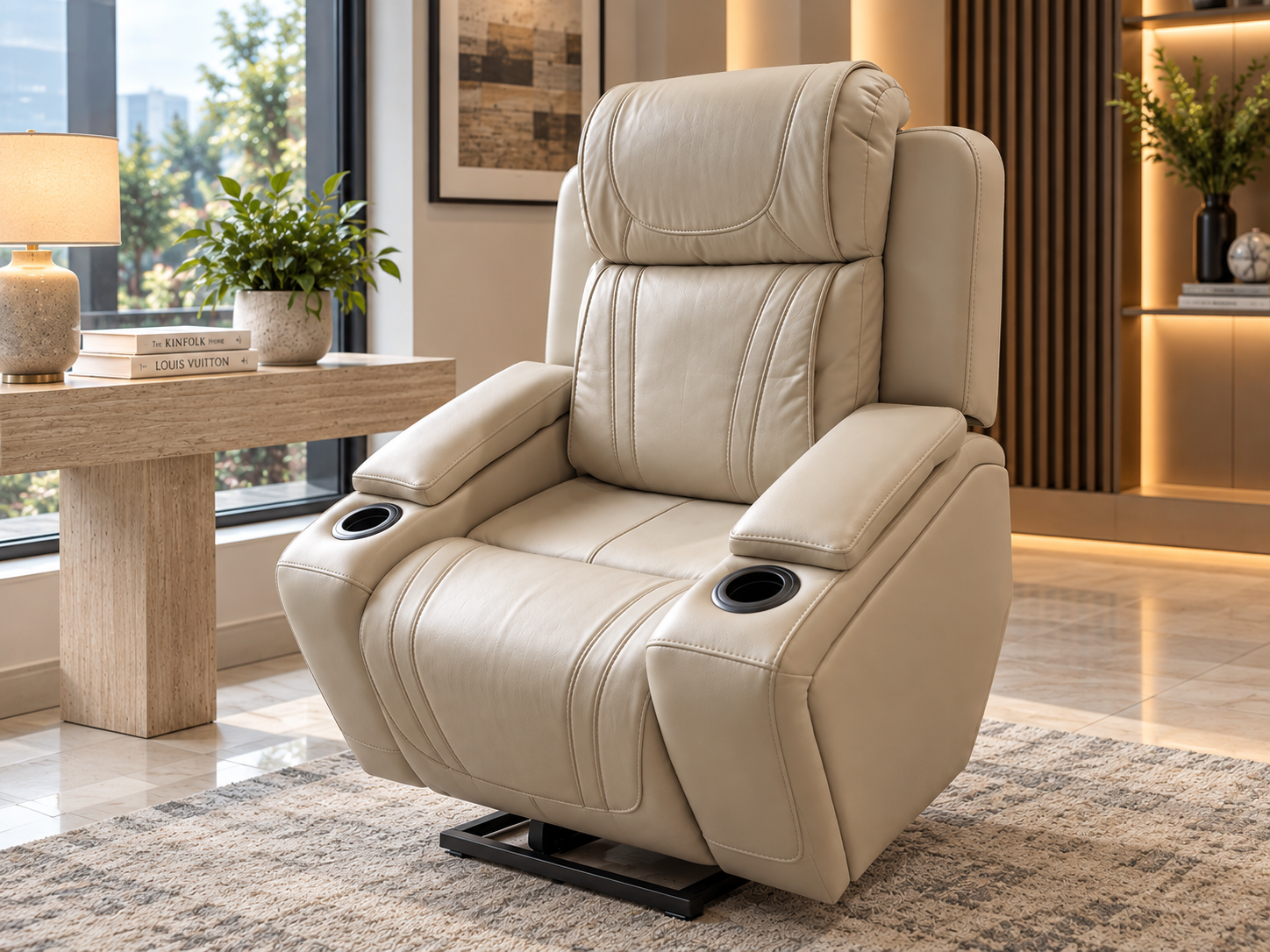 mosswell-single-lift-chair Mosswell single cream power lift recliner chair with dual cup holders