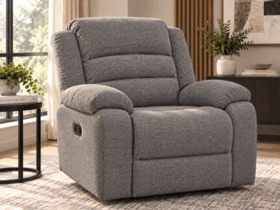 New Selino single recliner in grey fabric with plush cushioning