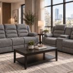 Selino 5 seater grey fabric recliner sofa set with cup holders