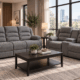 Selino 5 seater grey fabric recliner sofa set with cup holders