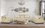 New Emmeline 6 seater cream sofa set with comfortable cushioned seating and contemporary styling.