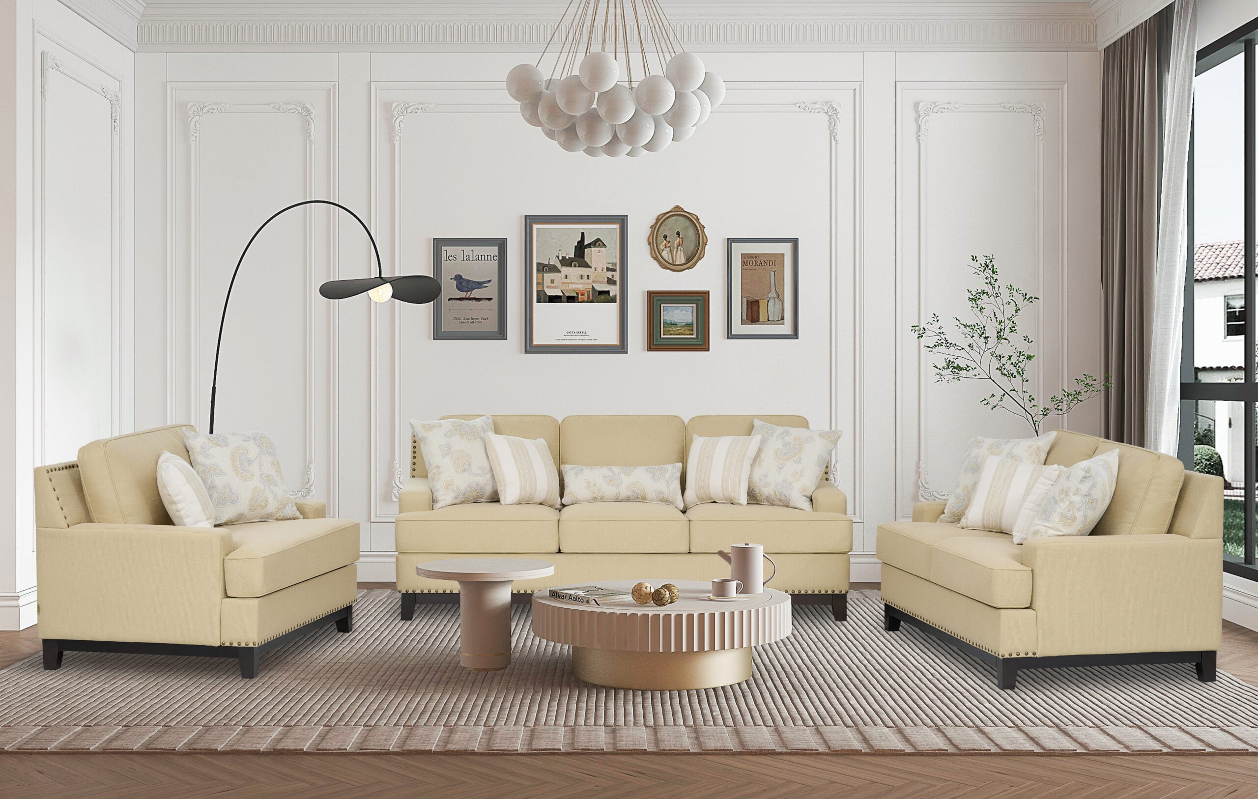 6 New Emmeline 6 seater cream sofa set with comfortable cushioned seating and contemporary styling.