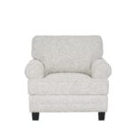 Niki single-seater grey fabric sofa with plush cushions and wide padded armrests.