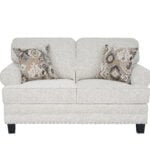 Niki 2 seater grey fabric sofa with plush cushions and contemporary styling.