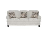 Niki 3 seater grey fabric sofa with plush cushions and contemporary styling.