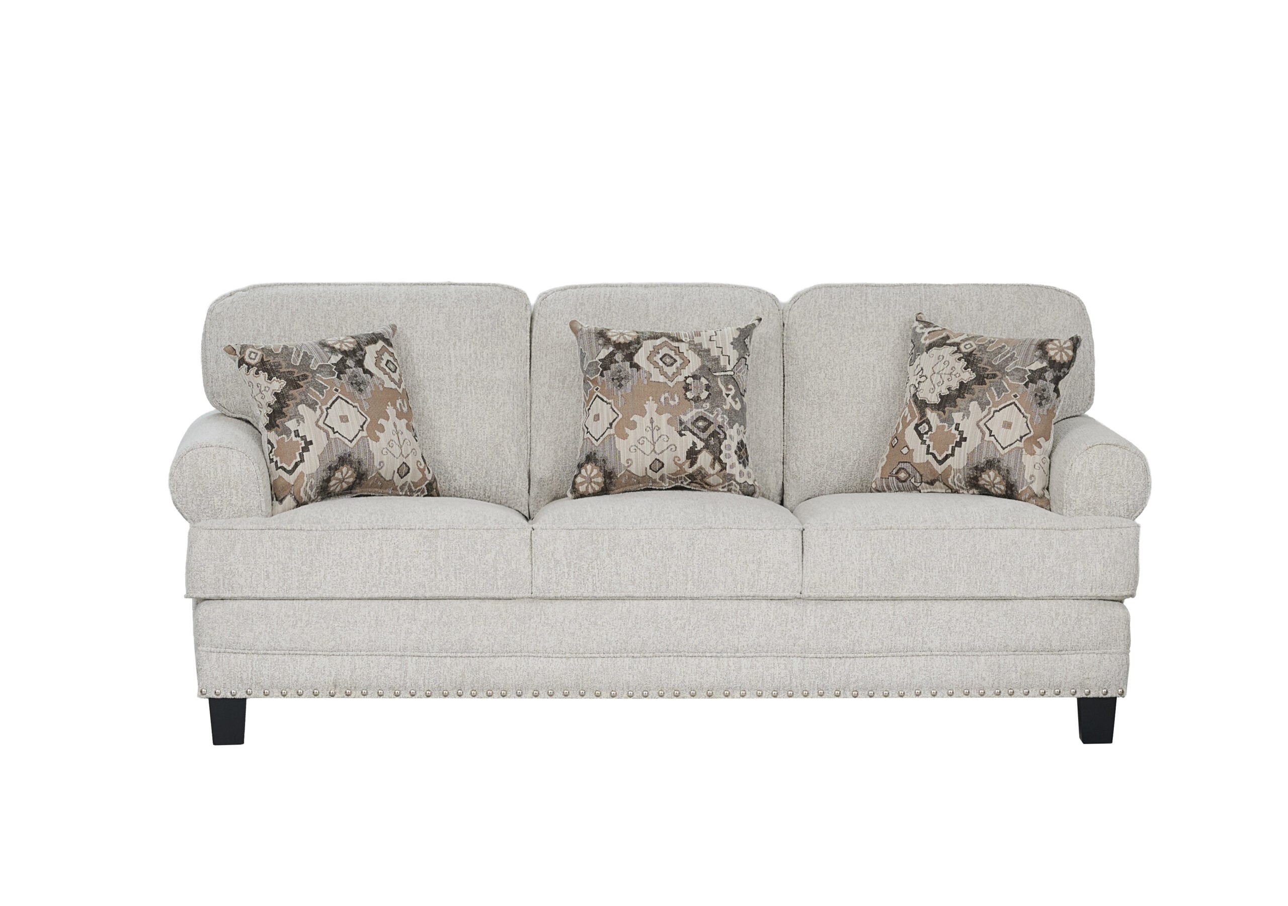 DSC_59418 Niki 3 seater grey fabric sofa with plush cushions and contemporary styling.
