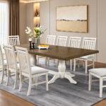 Zad Elite 10 seater dining set in Kenya with dark wood table and white upholstered chairs